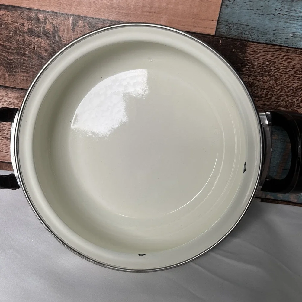 Vintage Enamel Cooking Bean Pots‎ With Lids Douglas Fir Pine Cone Design